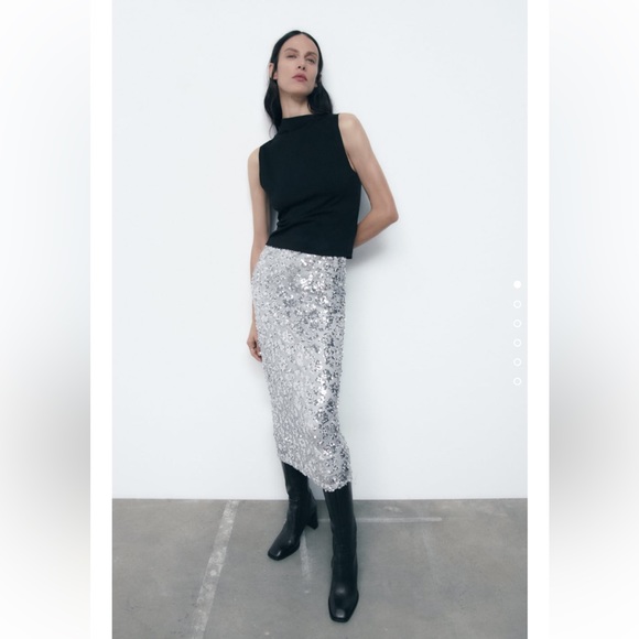 Zara SEQUIN MIDI SKIRT - Picture 5 of 5